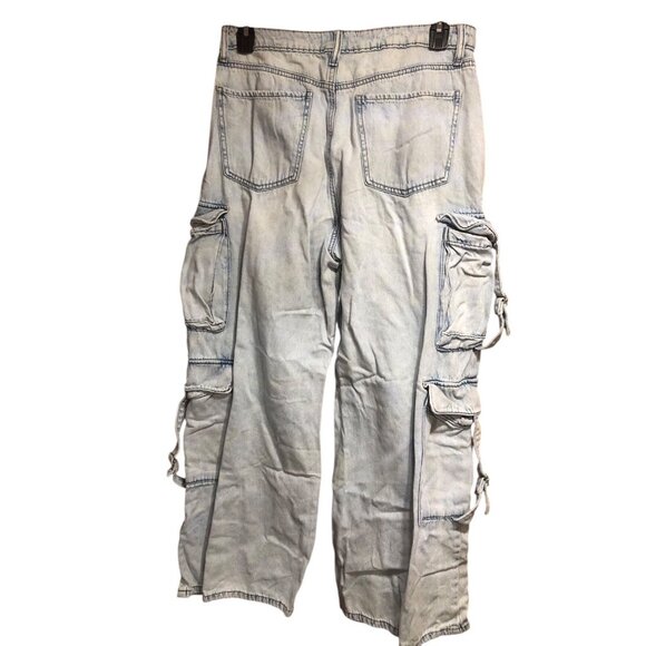 Light Blue Grunge Baggy Multi Pocket Oversize Hardware Carpenter Jeans Sz 15/32W - Picture 16 of 16